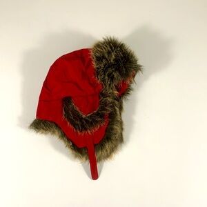 Gymboree faux fur red winter hat with ear flaps - Child size 5-7